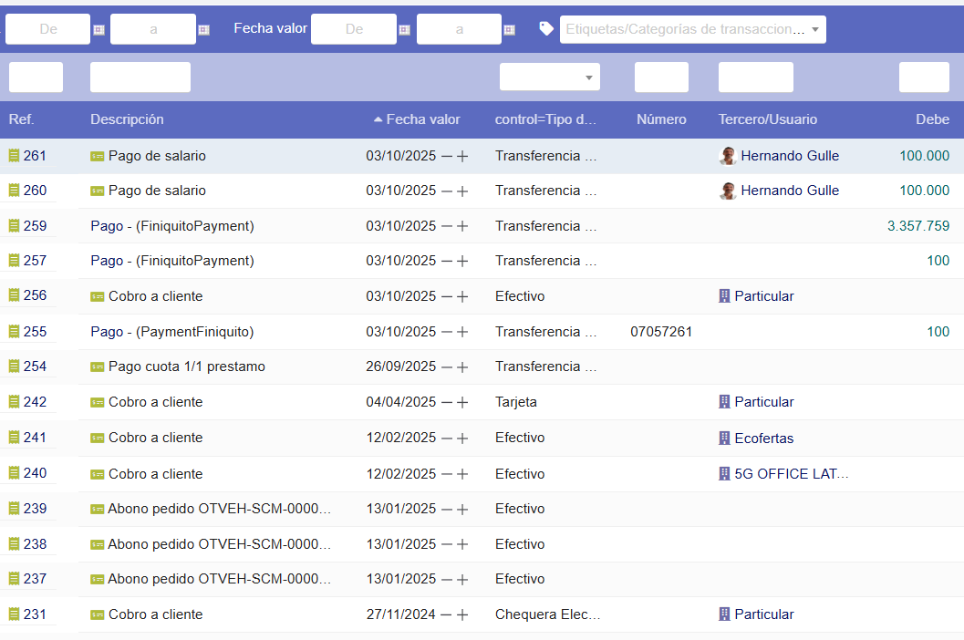 Registro de movimientos