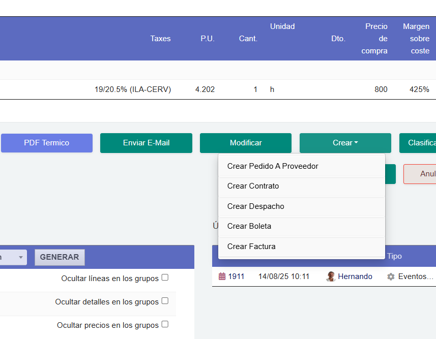 Facturación desde pedidos