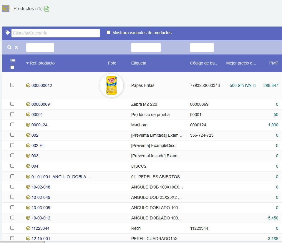 Catálogo de productos Dolibarr