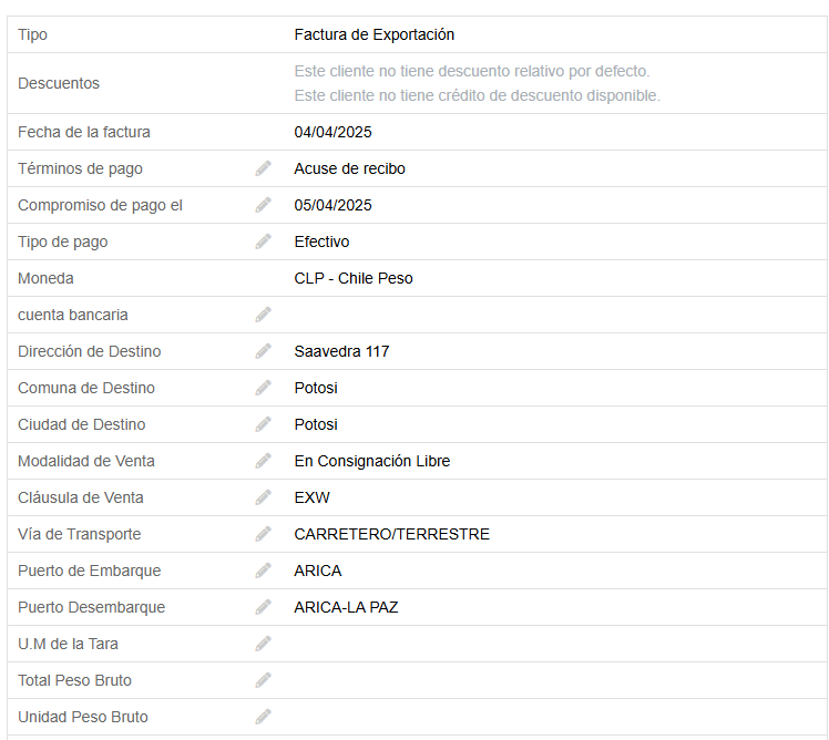 Facturas de exportación