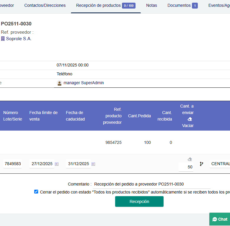 Operación Lotes/Series Dolibarr