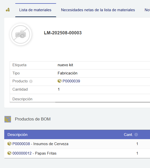 Listas de materiales Dolibarr