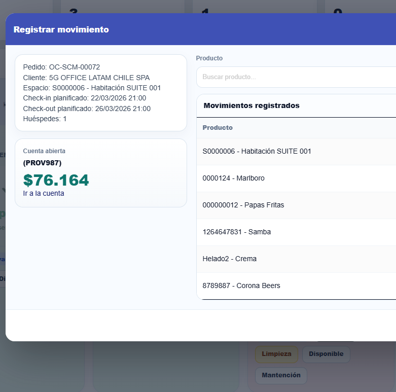 Cuenta abierta y consumos PMS