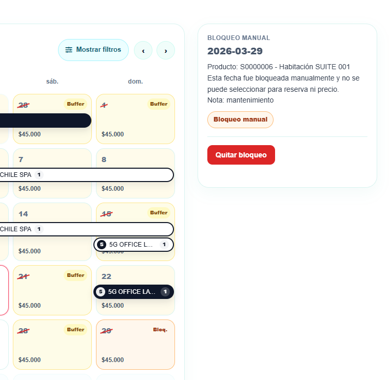 Tarifas y bloqueos PMS