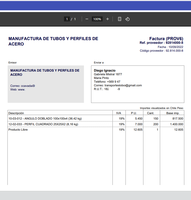 Generación de PDF facturas de compra