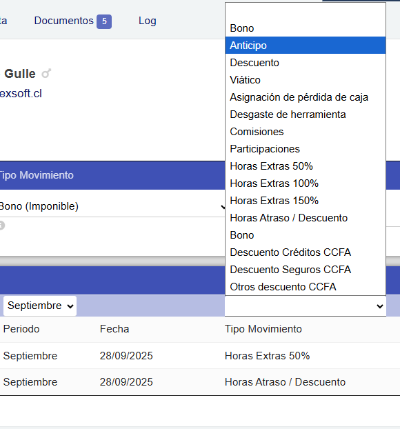 Movimientos mensuales de remuneraciones
