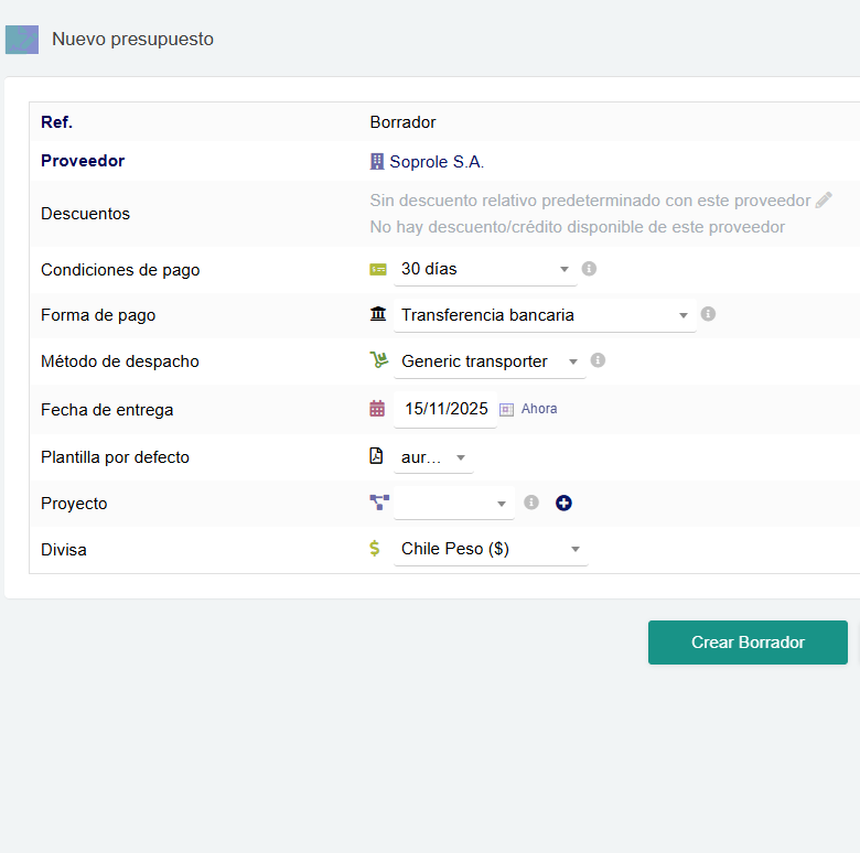Creación de propuestas de proveedor