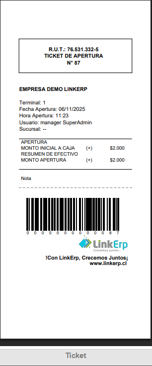 Apertura de caja TakePOS