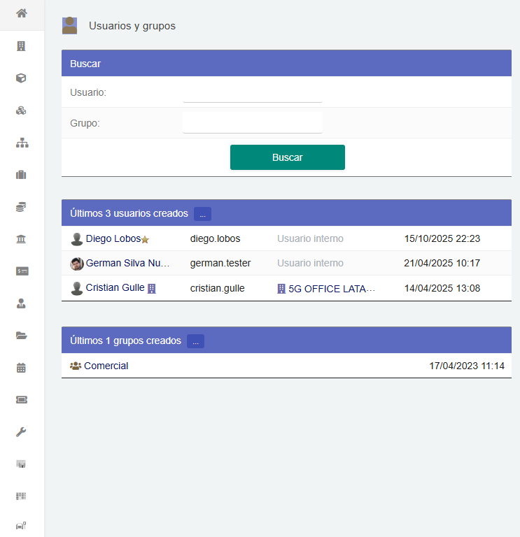 Vista general de usuarios en DoliOne