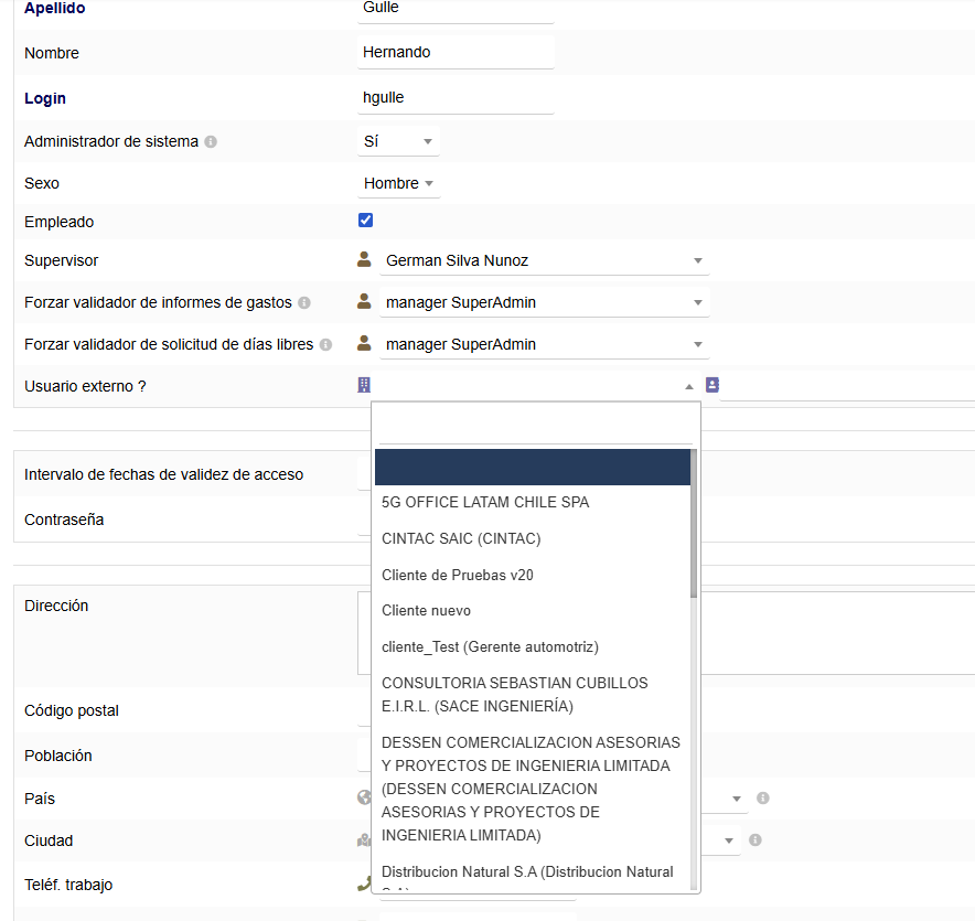 Tipos de usuarios internos y externos