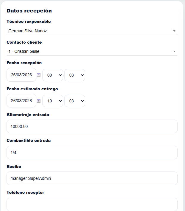 Recepción de vehículos en taller automotriz